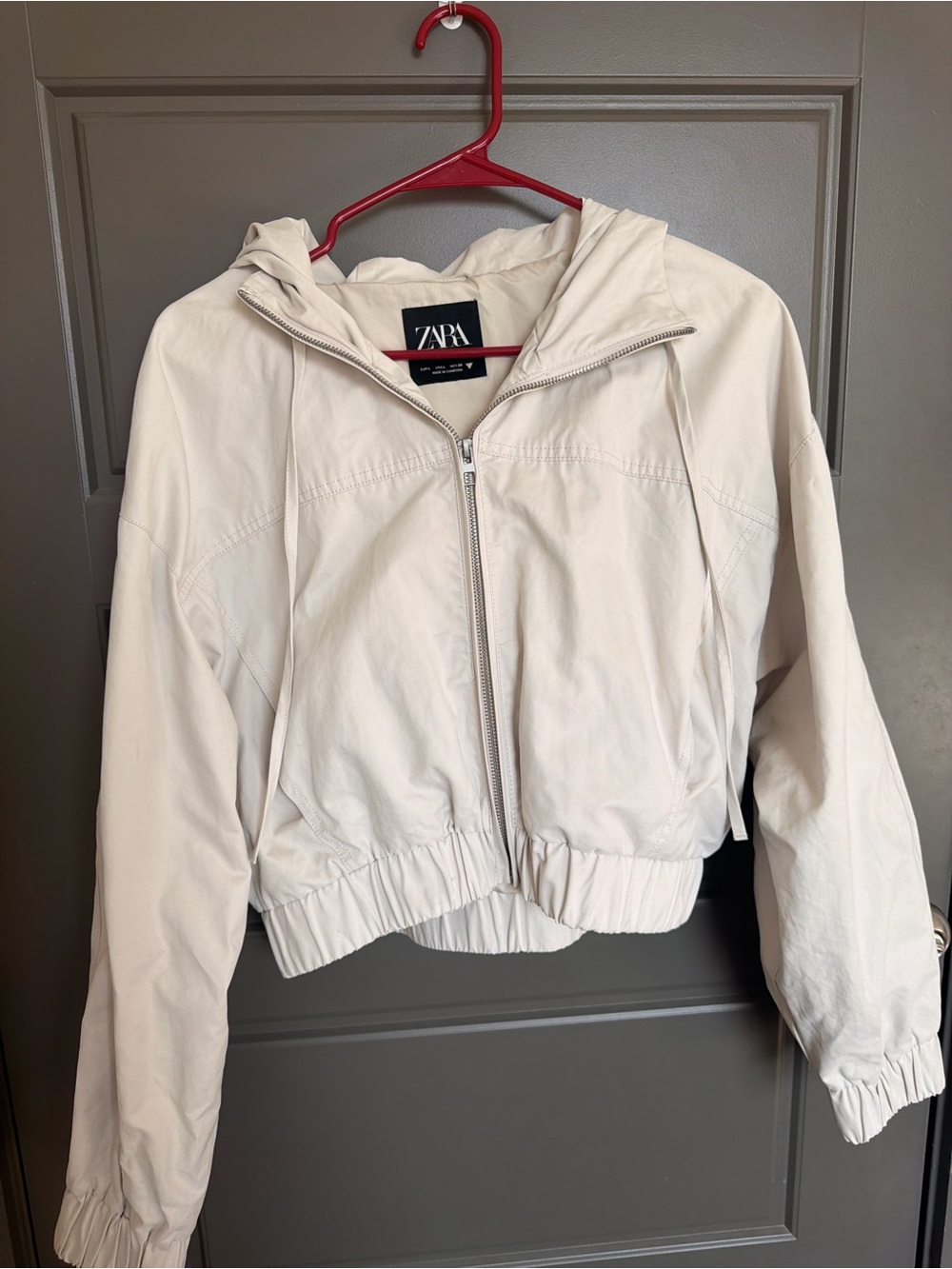 Zara Light Cream Hooded Zip Jacket
